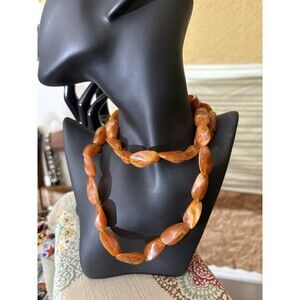 Vintage Lucite Chunky Amber Bead Necklace ~30”